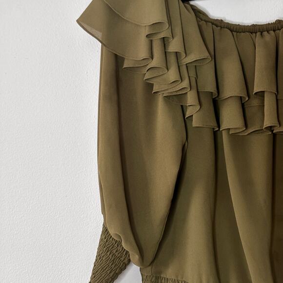 MISA Los Angeles Women’s Ruffle Off Shoulder Blouse Olive Green Size Small - Picture 5 of 16